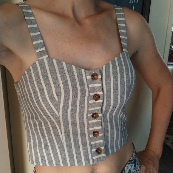 TOP SHOP chambray stripe bustier top S - Picture 5 of 14